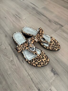 Marc Fisher Girls' Leopard Print Slide Sandals - Tan/Black
